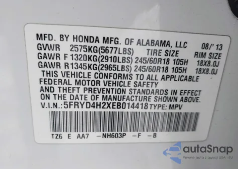 2014 Acura Mdx from USA, damaged, VIN 5FRYD4H2XEB014418